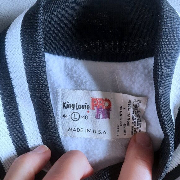 Lg King Louie Profit Embroidered Bomber Jacket- Silver, Sailboat Back 90s RetrO - Picture 5 of 11